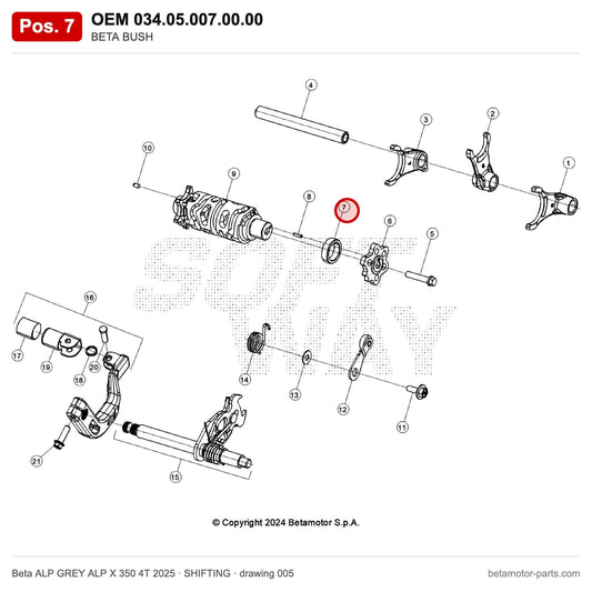 BETA BUSH – OEM 034.05.007.00.00, position 7 on the Beta ALP GREY ALP X 350 4T 2025 shifting drawing