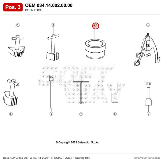 BETA TOOL – OEM 034.14.002.00.00, position 3 on the Beta ALP GREY ALP X 350 4T 2025 special tools drawing