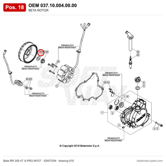 BETA ROTOR – OEM 037.10.004.00.00, position 18 on the Beta RR 350 4T X-PRO MY27 ignition drawing