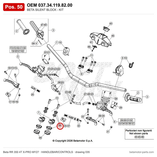 BETA SILENT BLOCK - KIT – OEM 037.34.119.82.00, position 50 on the Beta RR 350 4T X-PRO MY27 handlebar/controls drawing