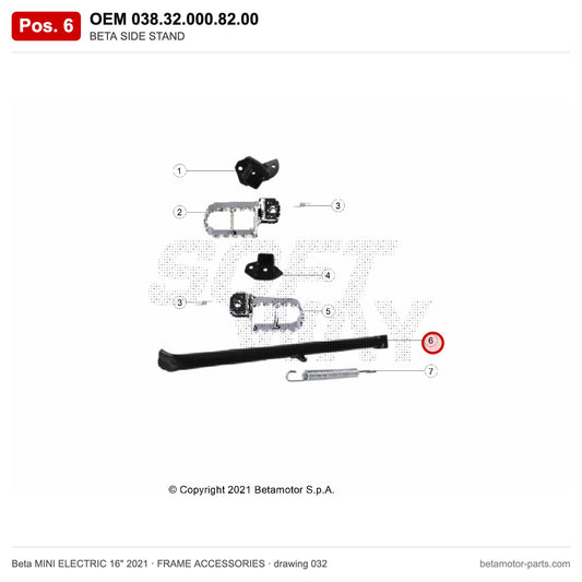 BETA SIDE STAND – OEM 038.32.000.82.00, position 6 on the Beta MINI ELECTRIC 16" 2021 frame accessories drawing