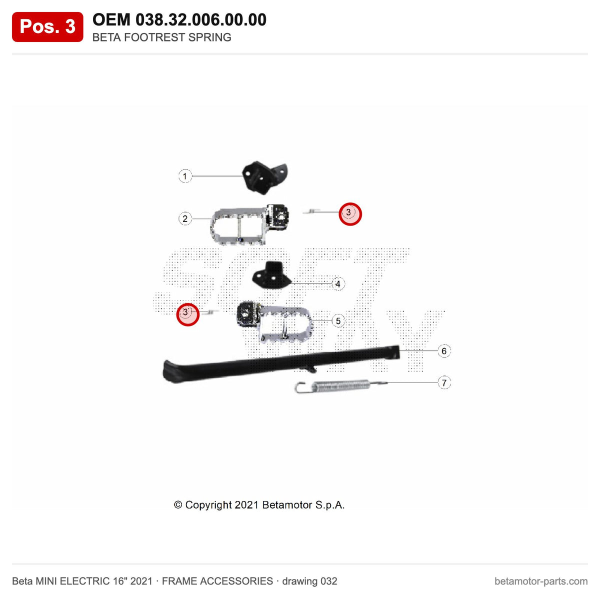 BETA FOOTREST SPRING – OEM 038.32.006.00.00, position 3 on the Beta MINI ELECTRIC 16" 2021 frame accessories drawing