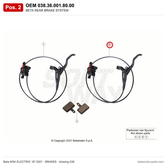 BETA REAR BRAKE SYSTEM – OEM 038.36.001.80.00, position 2 on the Beta MINI ELECTRIC 16" 2021 brakes drawing