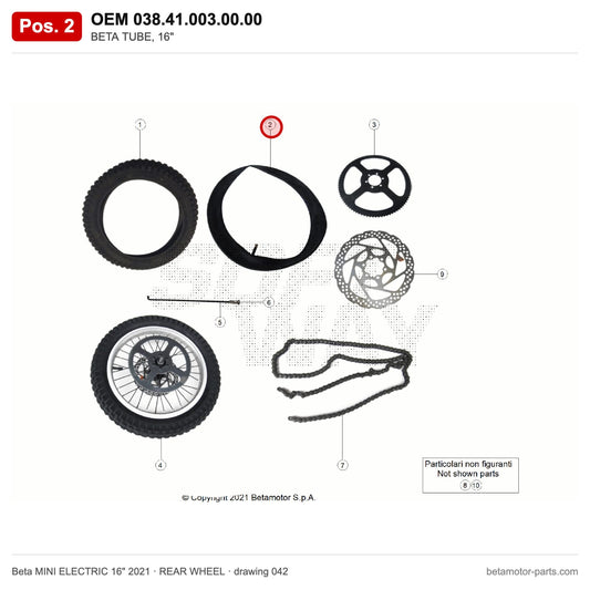 BETA TUBE, 16" – OEM 038.41.003.00.00, position 2 on the Beta MINI ELECTRIC 16" 2021 rear wheel drawing