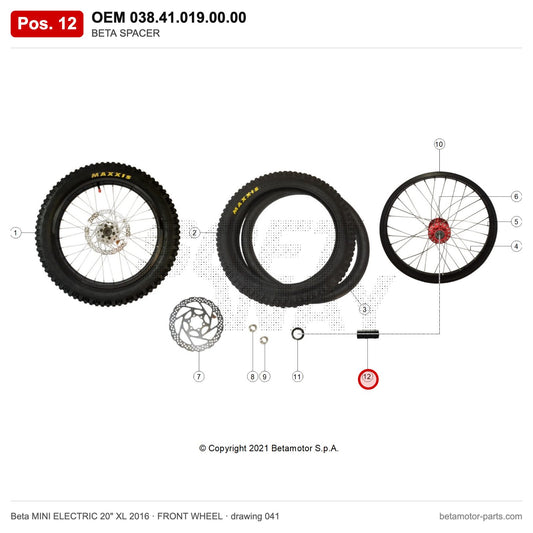 BETA SPACER – OEM 038.41.019.00.00, position 12 on the Beta MINI ELECTRIC 20" XL 2016 front wheel drawing