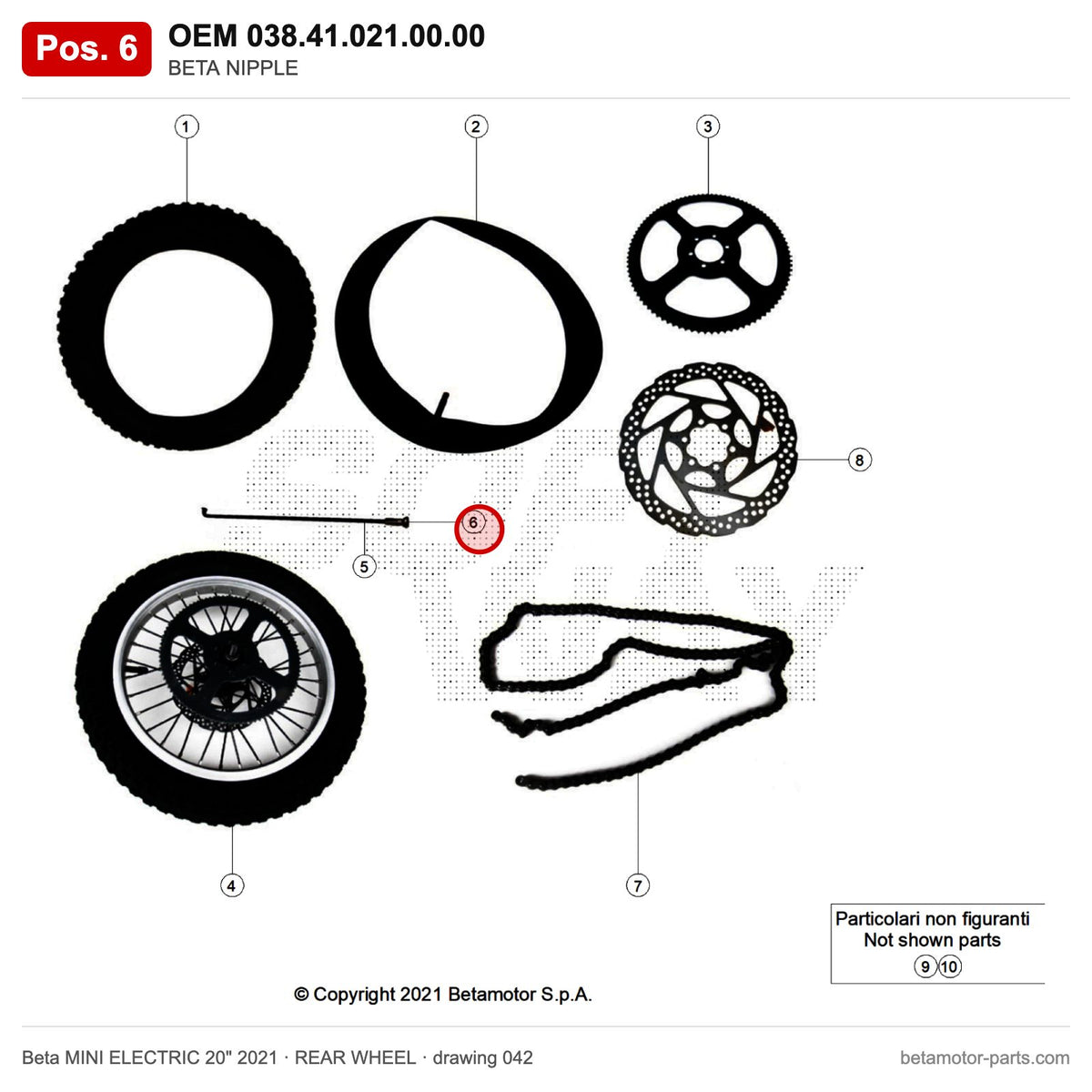 BETA NIPPLE – OEM 038.41.021.00.00, position 6 on the Beta MINI ELECTRIC 20" 2021 rear wheel drawing