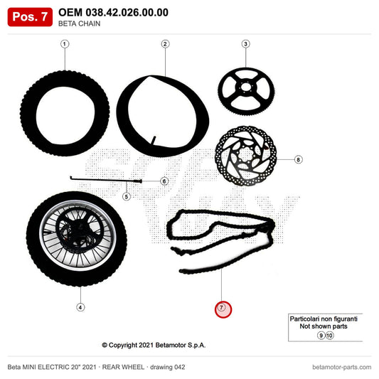 BETA CHAIN – OEM 038.42.026.00.00, position 7 on the Beta MINI ELECTRIC 20" 2021 rear wheel drawing