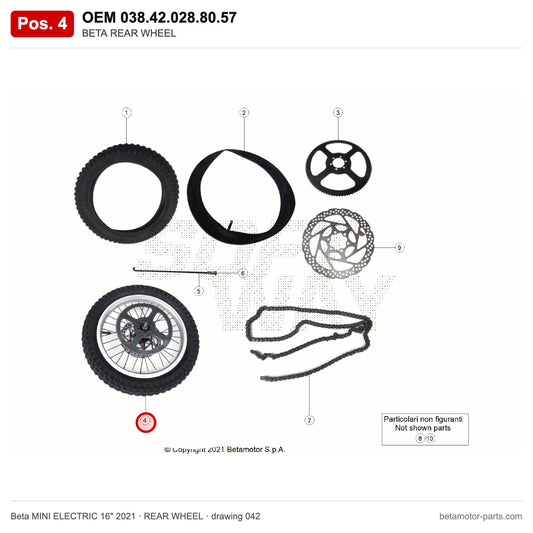 BETA REAR WHEEL_1 – OEM 038.42.028.80.57, position 4 on the Beta MINI ELECTRIC 16" 2021 rear wheel drawing