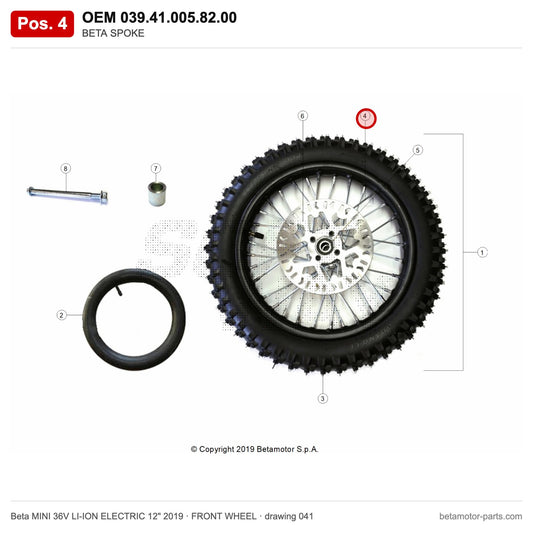 BETA SPOKE – OEM 039.41.005.82.00, position 4 on the Beta MINI 36V LI-ION ELECTRIC 12" 2019 front wheel drawing
