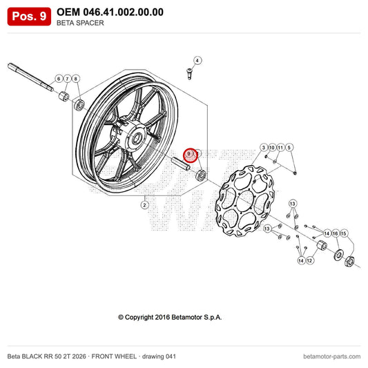 BETA SPACER_1 – OEM 046.41.002.00.00, position 9 on the Beta BLACK RR 50 2T 2026 front wheel drawing