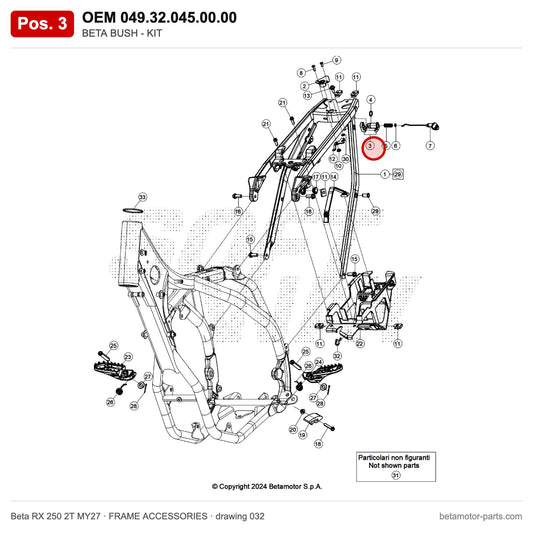 BETA BUSH - KIT – OEM 049.32.045.00.00, position 3 on the Beta RX 250 2T MY27 frame accessories drawing