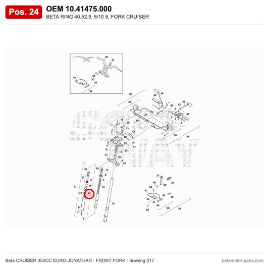 BETA RING 40.52.9. 5/10 5, FORK CRUISER – OEM 10.41475.000, position 24 on the Beta CRUISER 350CC EURO-JONATHAN front fork drawing