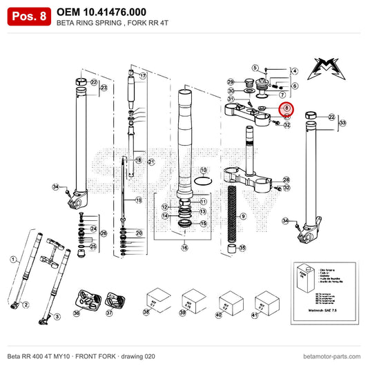 BETA RING SPRING , FORK RR 4T – OEM 10.41476.000, position 8 on the Beta RR 400 4T MY10 front fork drawing