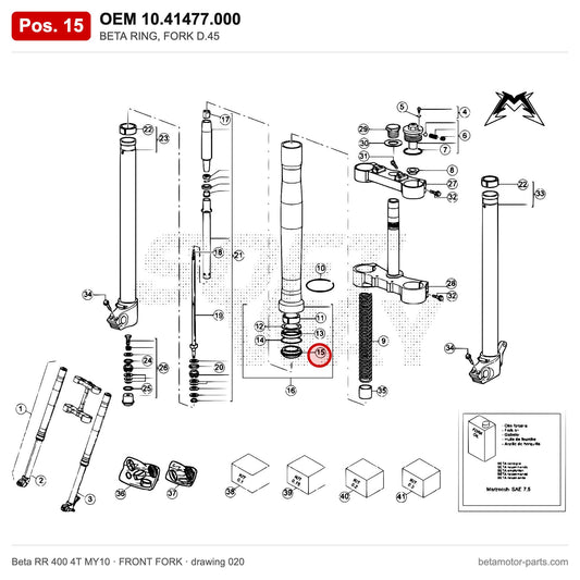 BETA RING, FORK D.45 – OEM 10.41477.000, position 15 on the Beta RR 400 4T MY10 front fork drawing
