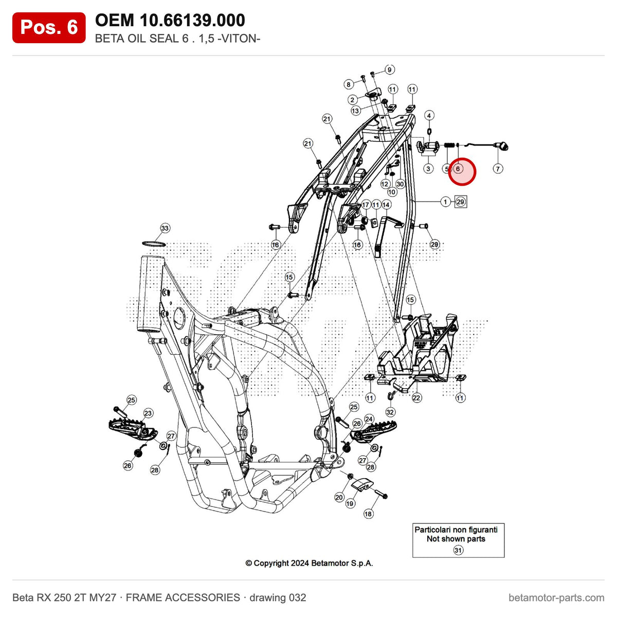 BETA OIL SEAL 6 . 1,5 -VITON- – OEM 10.66139.000, position 6 on the Beta RX 250 2T MY27 frame accessories drawing
