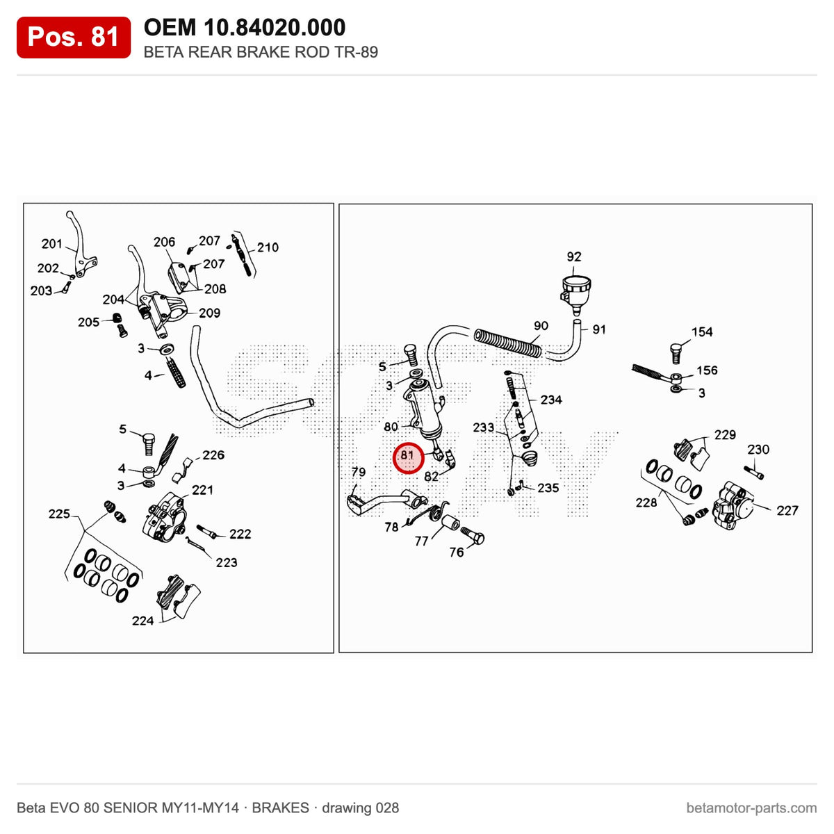 BETA REAR BRAKE ROD TR-89 – OEM 10.84020.000, position 81 on the Beta EVO 80 SENIOR MY11-MY14 brakes drawing