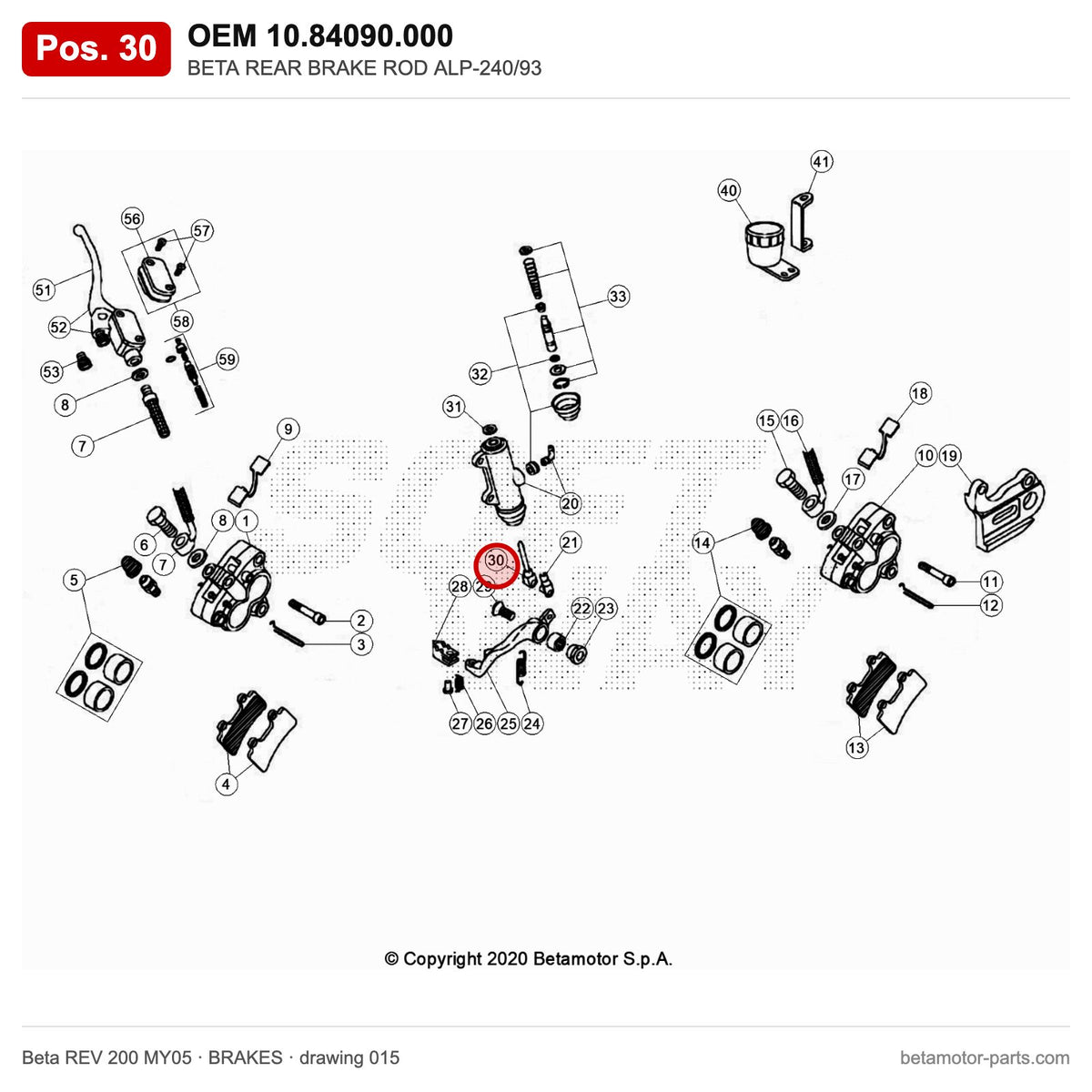 BETA REAR BRAKE ROD ALP-240/93 – OEM 10.84090.000, position 30 on the Beta REV 200 MY05 brakes drawing