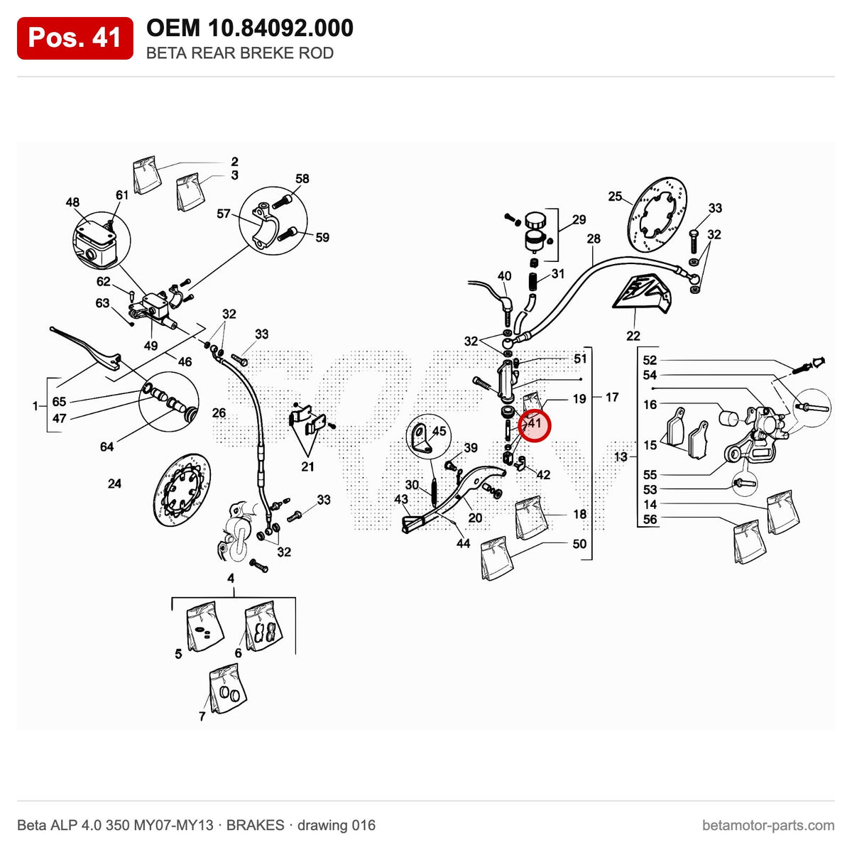 BETA REAR BREKE ROD – OEM 10.84092.000, position 41 on the Beta ALP 4.0 350 MY07-MY13 brakes drawing