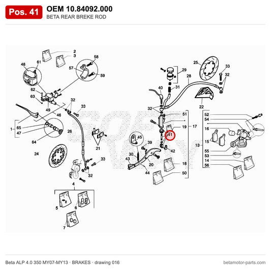 BETA REAR BREKE ROD – OEM 10.84092.000, position 41 on the Beta ALP 4.0 350 MY07-MY13 brakes drawing