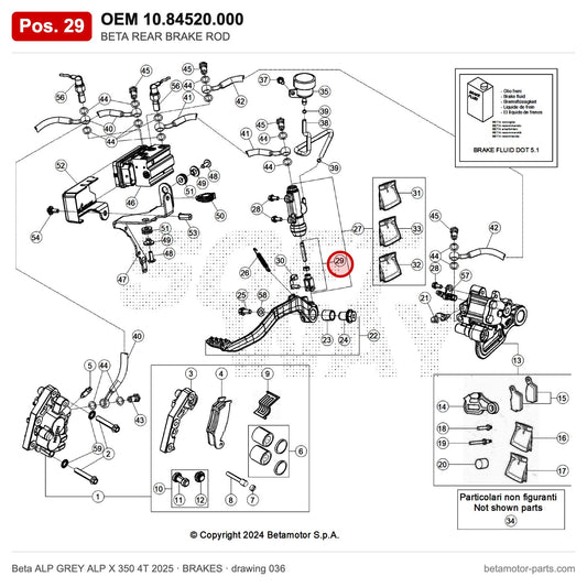 BETA REAR BRAKE ROD – OEM 10.84520.000, position 29 on the Beta ALP GREY ALP X 350 4T 2025 brakes drawing