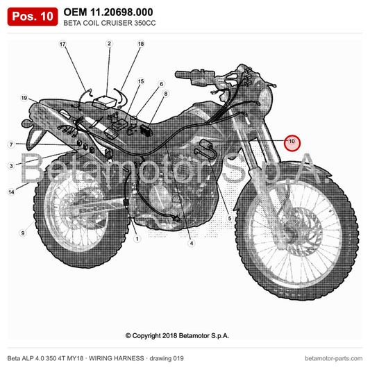 BETA COIL CRUISER 350CC – OEM 11.20698.000, position 10 on the Beta ALP 4.0 350 4T MY18 wiring harness drawing