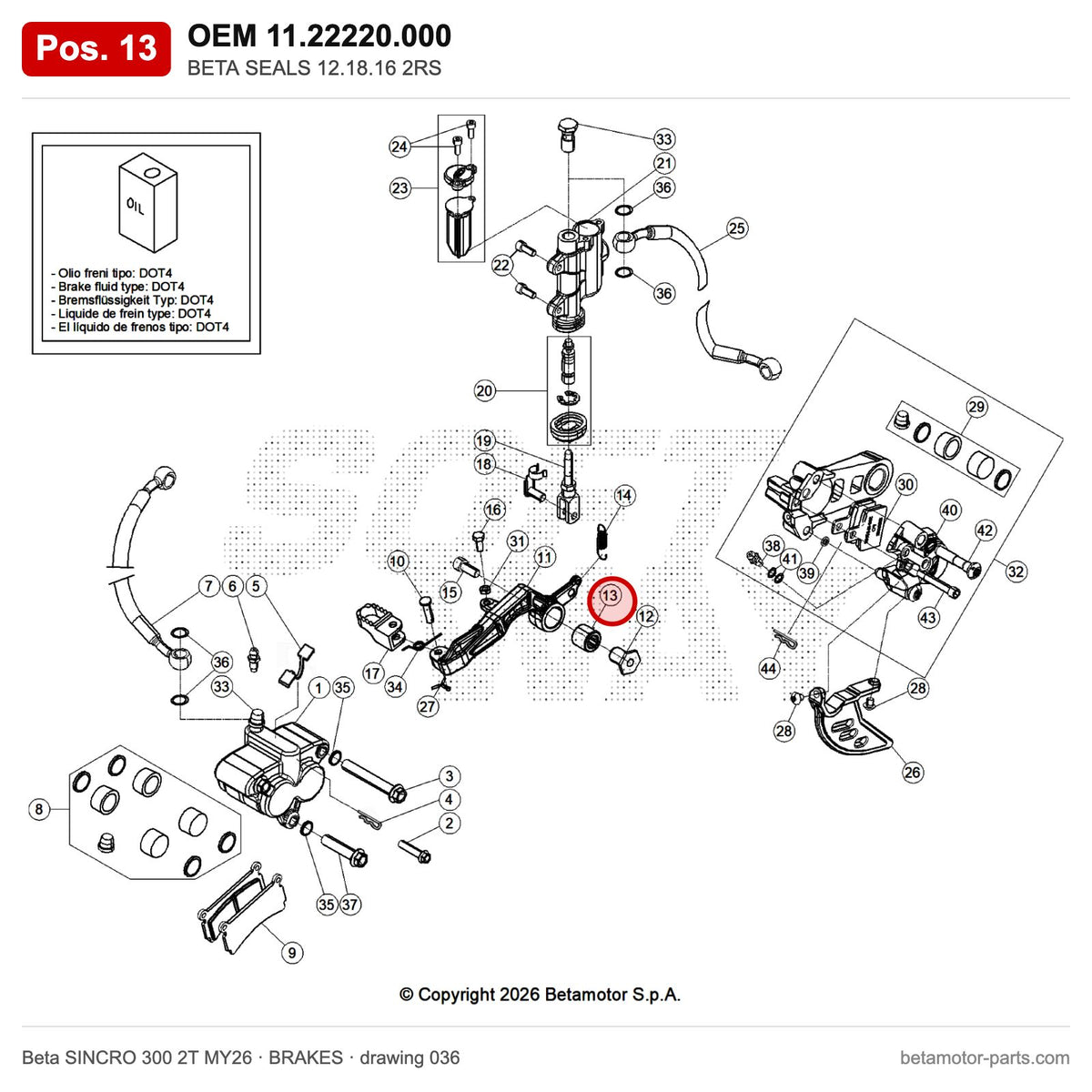 BETA SEALS 12.18.16 2RS – OEM 11.22220.000, position 13 on the Beta SINCRO 300 2T MY26 brakes drawing