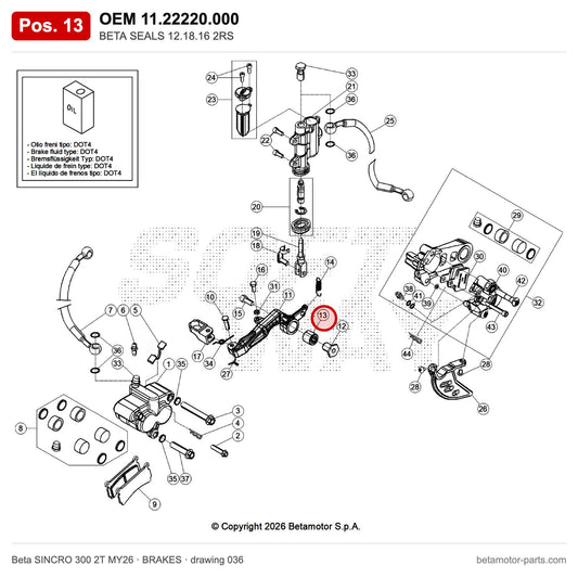 BETA SEALS 12.18.16 2RS – OEM 11.22220.000, position 13 on the Beta SINCRO 300 2T MY26 brakes drawing