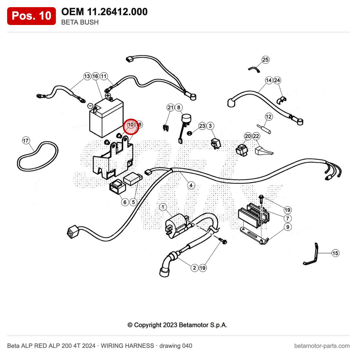 BETA BUSH – OEM 11.26412.000, position 10 on the Beta ALP RED ALP 200 4T 2024 wiring harness drawing