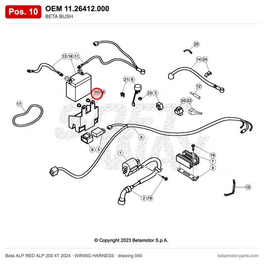 BETA BUSH – OEM 11.26412.000, position 10 on the Beta ALP RED ALP 200 4T 2024 wiring harness drawing