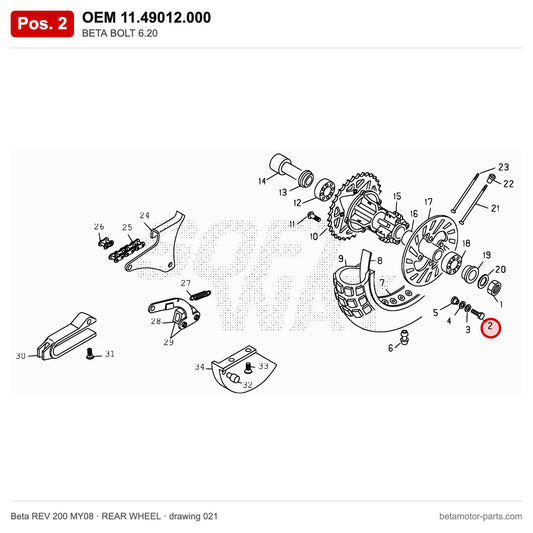BETA BOLT 6.20 – OEM 11.49012.000, position 2 on the Beta REV 200 MY08 rear wheel drawing