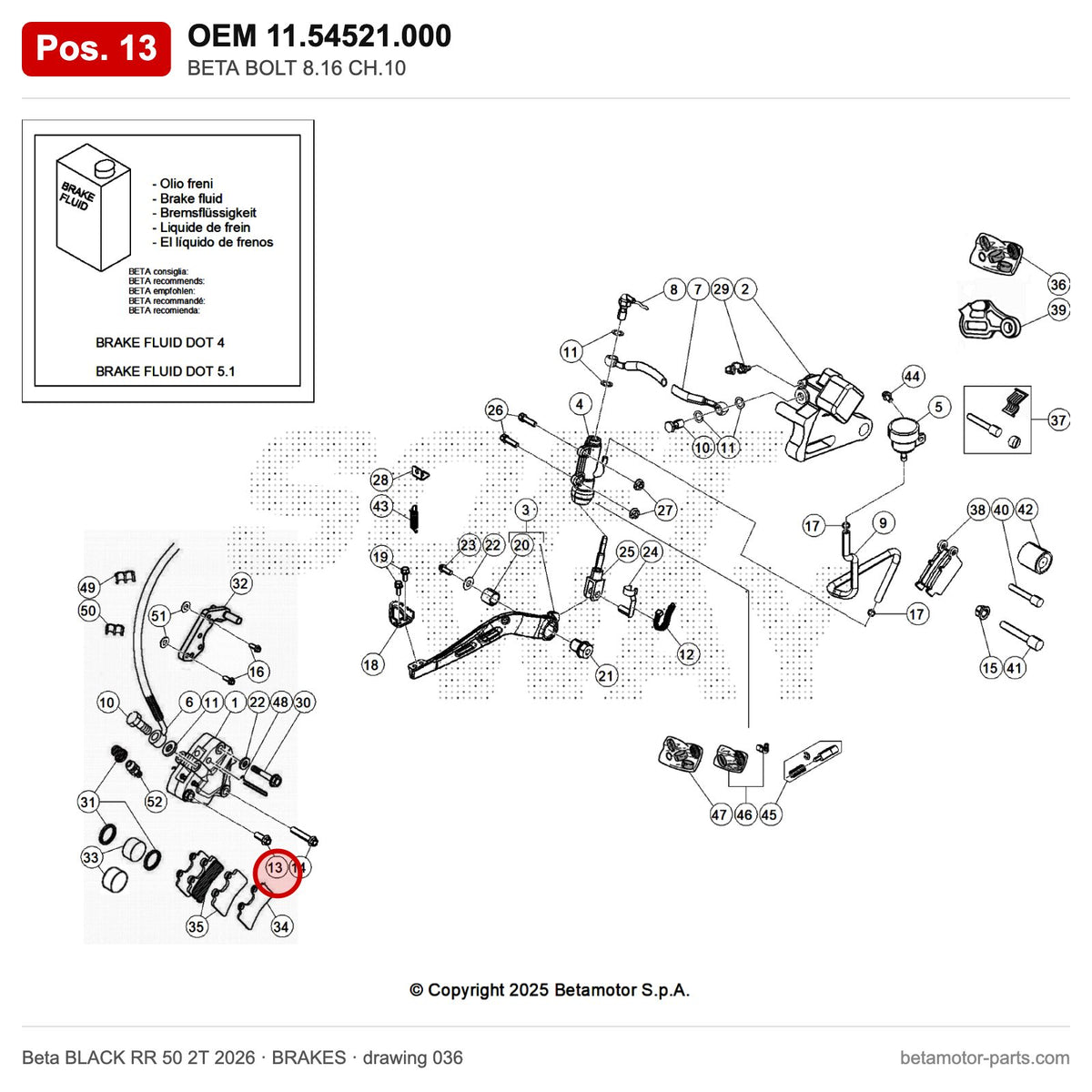 BETA BOLT 8.16 CH.10 – OEM 11.54521.000, position 13 on the Beta BLACK RR 50 2T 2026 brakes drawing