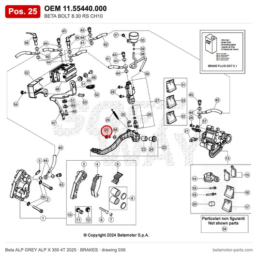 BETA BOLT 8.30 RS CH10 – OEM 11.55440.000, position 25 on the Beta ALP GREY ALP X 350 4T 2025 brakes drawing