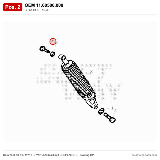 BETA BOLT 10.35 – OEM 11.60500.000, position 2 on the Beta ARK 50 AIR MY13 swing arm/rear suspension drawing