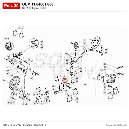 BETA SPECIAL BOLT – OEM 11.64601.000, position 39 on the Beta M4 350 MY16 brakes drawing
