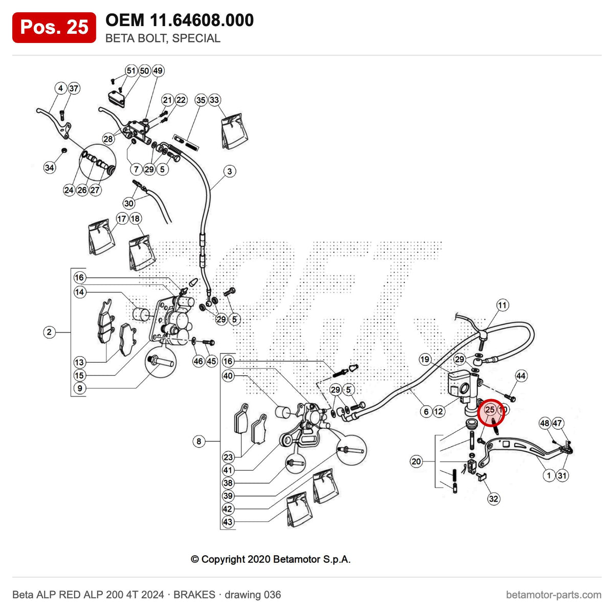 BETA BOLT, SPECIAL – OEM 11.64608.000, position 25 on the Beta ALP RED ALP 200 4T 2024 brakes drawing