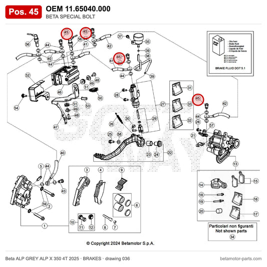 BETA SPECIAL BOLT – OEM 11.65040.000, position 45 on the Beta ALP GREY ALP X 350 4T 2025 brakes drawing