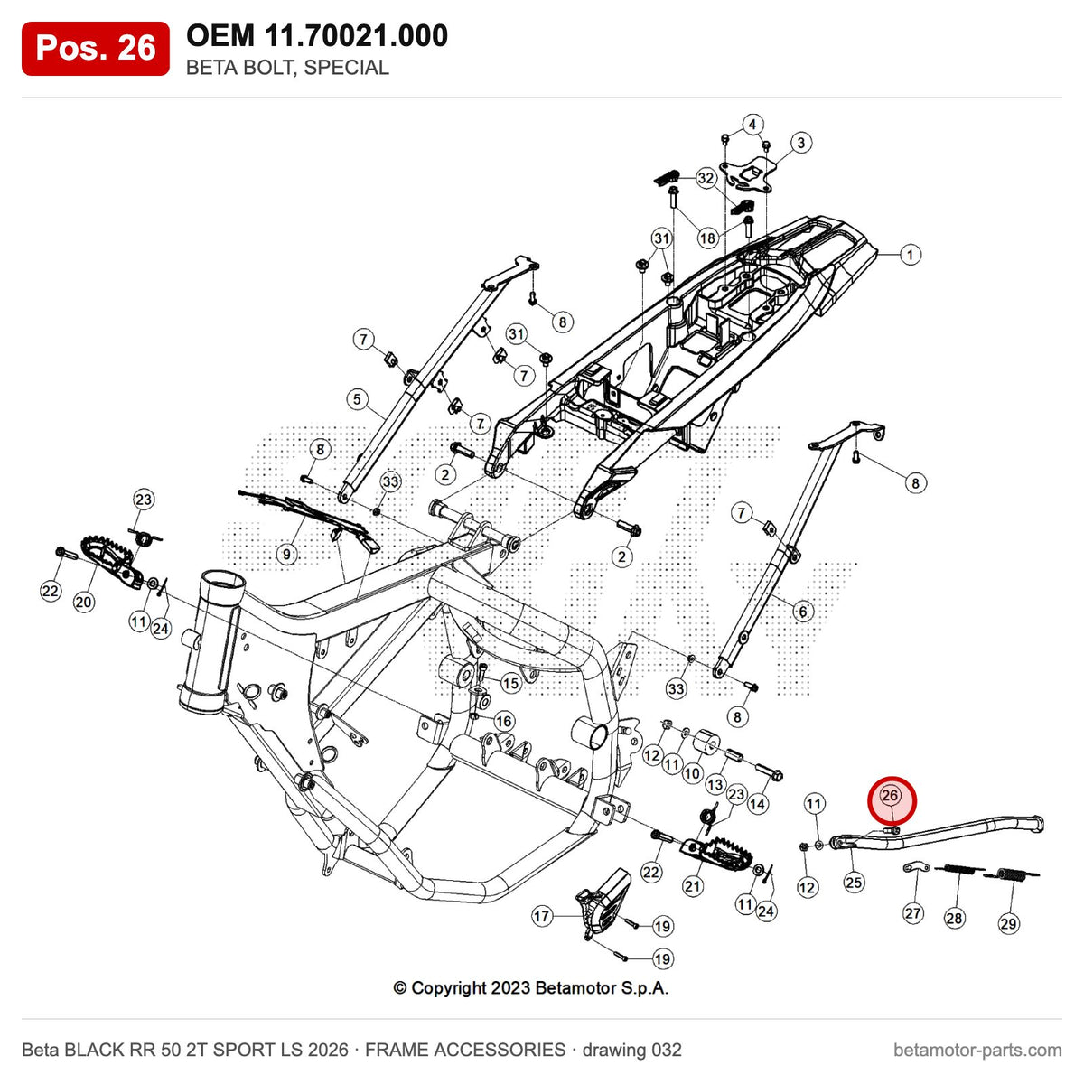 BETA BOLT, SPECIAL – OEM 11.70021.000, position 26 on the Beta BLACK RR 50 2T SPORT LS 2026 frame accessories drawing
