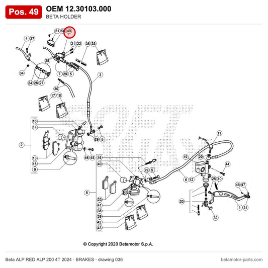 BETA HOLDER – OEM 12.30103.000, position 49 on the Beta ALP RED ALP 200 4T 2024 brakes drawing
