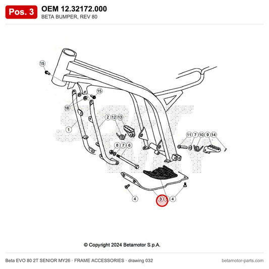 BETA BUMPER, REV 80 – OEM 12.32172.000, position 3 on the Beta EVO 80 2T SENIOR MY26 frame accessories drawing