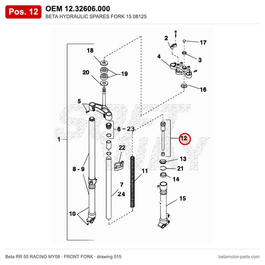 BETA HYDRAULIC SPARES FORK 15.08125 – OEM 12.32606.000, position 12 on the Beta RR 50 RACING MY08 front fork drawing