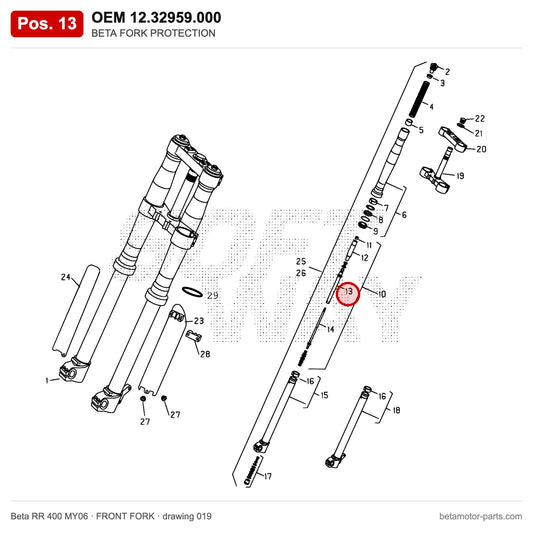 BETA FORK PROTECTION – OEM 12.32959.000, position 13 on the Beta RR 400 MY06 front fork drawing