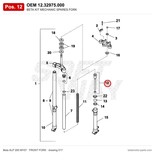 BETA KIT MECHANIC SPARES FORK – OEM 12.32975.000, position 12 on the Beta ALP 200 MY07 front fork drawing
