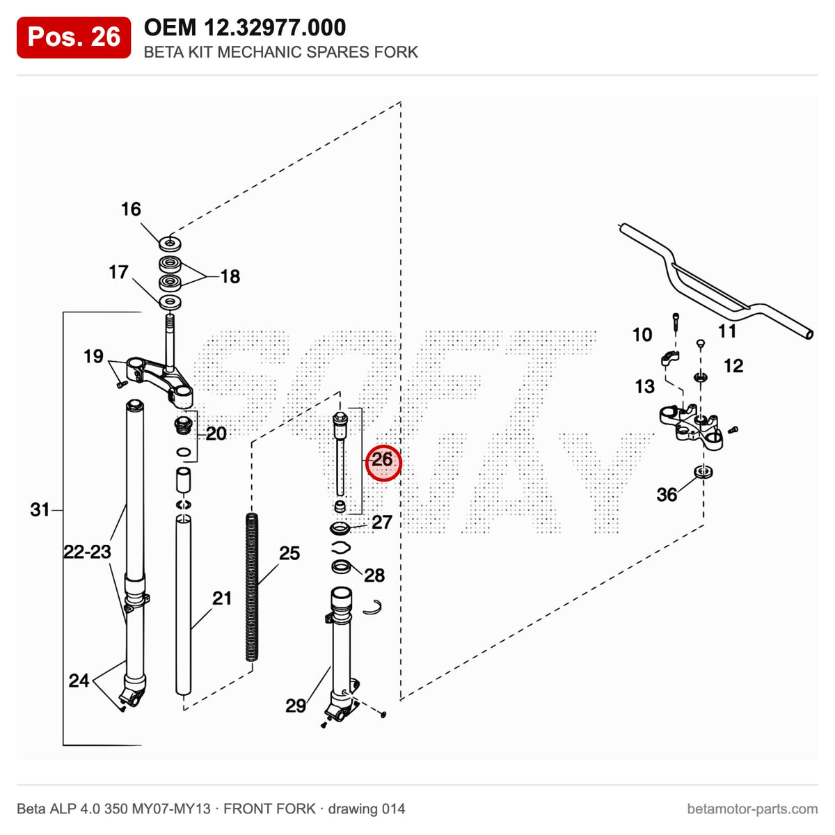 BETA KIT MECHANIC SPARES FORK – OEM 12.32977.000, position 26 on the Beta ALP 4.0 350 MY07-MY13 front fork drawing