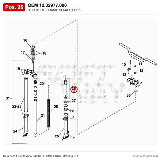 BETA KIT MECHANIC SPARES FORK – OEM 12.32977.000, position 26 on the Beta ALP 4.0 350 MY07-MY13 front fork drawing