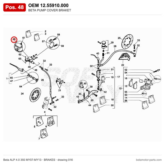 BETA PUMP COVER BRAKET – OEM 12.55910.000, position 48 on the Beta ALP 4.0 350 MY07-MY13 brakes drawing