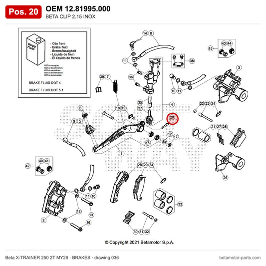 BETA CLIP 2.15 INOX – OEM 12.81995.000, position 20 on the Beta X-TRAINER 250 2T MY26 brakes drawing