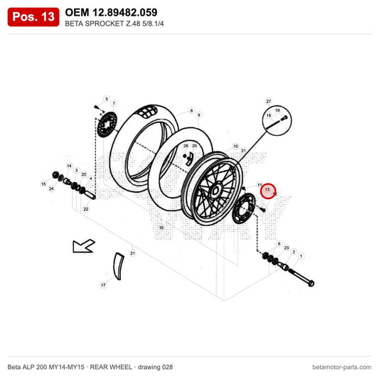 BETA SPROCKET Z.48 5/8.1/4 – OEM 12.89482.059, position 13 on the Beta ALP 200 MY14-MY15 rear wheel drawing