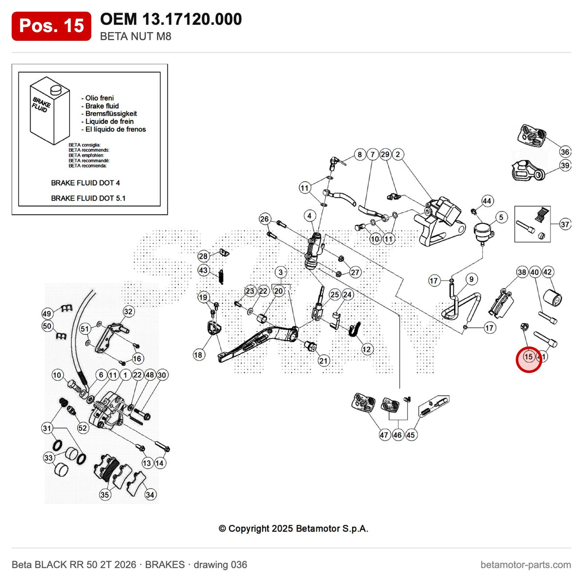 BETA NUT M8 – OEM 13.17120.000, position 15 on the Beta BLACK RR 50 2T 2026 brakes drawing