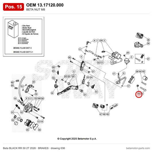 BETA NUT M8 – OEM 13.17120.000, position 15 on the Beta BLACK RR 50 2T 2026 brakes drawing