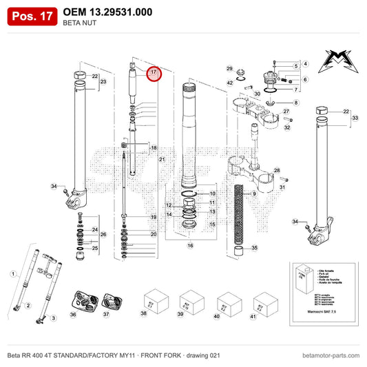 BETA NUT – OEM 13.29531.000, position 17 on the Beta RR 400 4T STANDARD/FACTORY MY11 front fork drawing